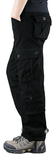 Pantalon cargo à plusieurs poches pour homme - Style décontracté - Coupe droite ample - 8 poches - Matière légère en coton et polyester, Noir , 44-46