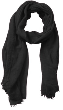 KABAKE Algodón mezcla arrugas bufanda suave vintage con bordes con bordes, bufanda ligera chal verano bufandas de viaje playa (Negro)