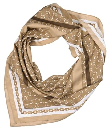 LUMBERJACK Sciarpa Donna 100% Seta Fantasia Monogram Catena Beige, Foulard Quadrato 90x90 cm, Idea Regalo