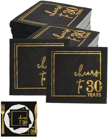 LOLANIUT 50 stycken servetter 30. Födelsedag, svart, guld, födelsedag, dekoration, servetter, 3-lagers pappersservetter för bordsdekoration, Happy Birthday-servetter för män och kvinnor, servetter