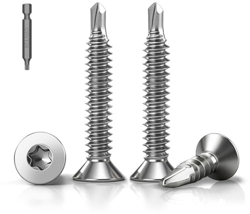 PDKKFF 120 stycken Torx självborrande skruvar i rostfritt stål 410, M4,2x38mm, självborrande skruvar DIN7504, självgängande plåtskruvar Torx med plant försänkt huvud för metall, aluminium, trä, plåt