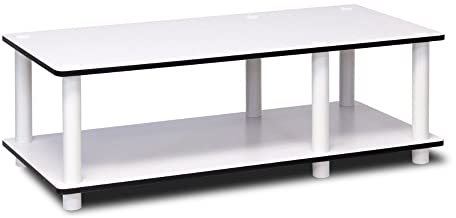 Furinno Juste Unité Centrale TV sans Outils Table basse à 2 Niveaux, Blanc(Expresso)/Blanc