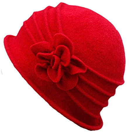 Butterme - Eleganter Damen-Winterhut aus Wolle mit Blumendesign. one size Rouge # 1
