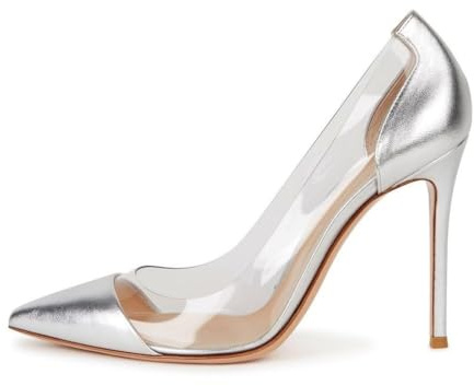EDEFS Womens Pointy Toe Metallic High Heel Court Shoes Stilettos Pumps Party Wedding Dress Shoes Silver EU39