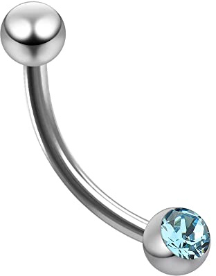 Piercing per sopracciglio in acciaio chirurgico calibro 16 con pietra singola di cristallo, Cristallo, pietra di cristallo, pietra preziosa, acciaio, pietra