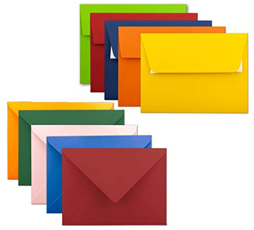 100x farbige Brief-Umschläge gemischt - DIN C6-114 x 162 mm - Bunte Mischung - Haftklebung/Nassklebung - Mit und Ohne Futter - Gustav NEUSER