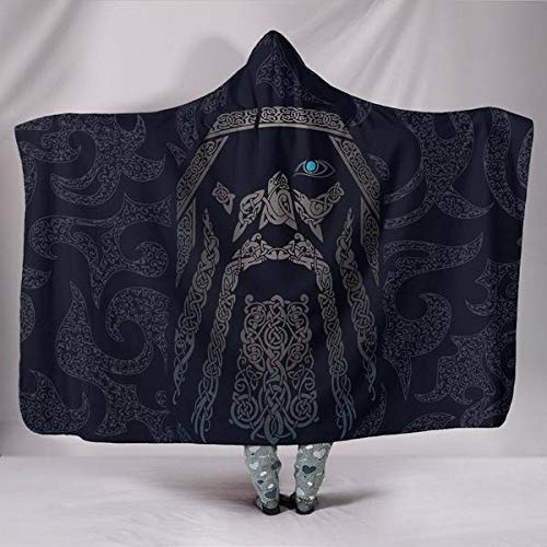 Viking Odin Cuddly Blanket with Hood, Winter Soft Blanket, Cuddly Blanket, Sleeping Blanket, Sofa Blanket, Plush Blanket, Fur Blanket, Print Design, Couch Blanket, Microfibre Wearable Blanket for