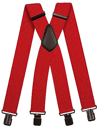 Olata XXL Extra brett, tjockt tyg, tunga X-formade hängslen för män, 5 cm - Röd (svarta klämmor)