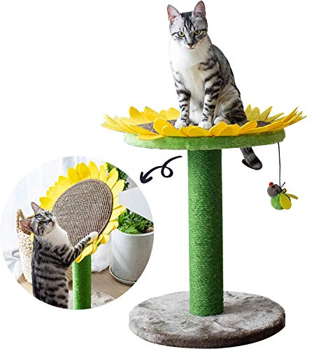 Catry Sunflower 2-in-1 Cat Scratching Post with Convertible Bed & Bee Toy | Aesthetic Sunflower Cat Scratcher with Replaceable sisal Post and Adjustable Flower Pad Ideal for Small to Medium Cats
