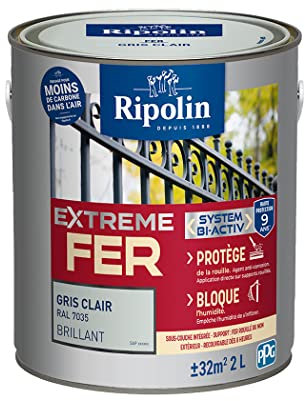 Ripolin – Pintura para hierro exterior – Glicerro antioxidante – Sin capa directa sobre el óxido – Resistente a los agentes atmosféricos, UV y golpes – Brillante – 2L – Gris claro