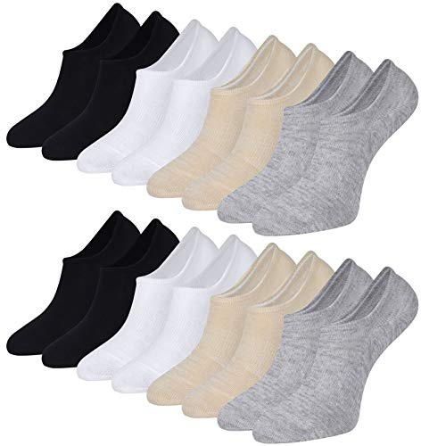 8 Paires de Soquettes Chaussette Basses Femmes Hommes, Chaussettes Invisibles Courtes en Fibre de Bambou Décontractées Respirantes avec Silicone Antidérapant Noir Blanc Gris Chair 39-42