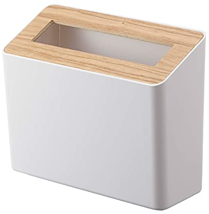 YAMAZAKI 5231 RIN Table Trash Can, white, ABS Resin/Wood, 22 x 9 x 15.5 cm
