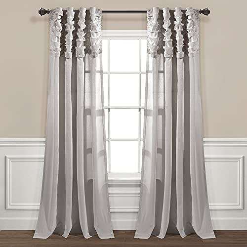 Lush Decor Ruched Waterfall Linen Textured Window Curtain Panel Single 52 W x 84 L Off Light Gray - Gray Curtains for Bedroom - Living Room Curtains