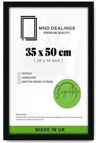 MND Dealings Elegant Black Picture Poster Photo Frame 35x50cm (14 x 20 inches) Display Certificates Jigsaw Puzzle Wall Mounted -Shatterproof Perspex Front -Landscape Portrait Hanging (Black)