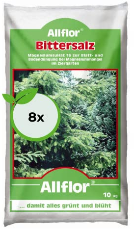Allflor Bittersalz mit 16% Magnesium I 8 x 10 Kg I Bittersalz gegen Braunfärbung an Nadelbäumen und Hecken I Salzdünger für Blattgrünbildung I Zur Blatt- und Bodendüngung