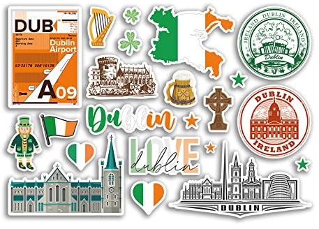 Pegatinas A5 de vinilo Dublín - Irlanda Irlanda, sello de vacaciones, mapa de verano, bandera de viaje, ciudad, equipaje de scrapbooking #79029