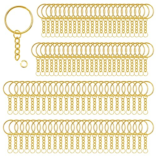 100 Pezzi 25 mm Anelli Portachiavi Anello Ganci Portachiavi Anellini Acciaio Inox Accessori per Portachiavi Fai Da Te Kit per Porta Chiavi Mestieri Lavori di Bricolage | Oro