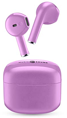 Music Sound SWAG Auricolari Wireless a Capsula, Bluetooth, 12 Ore di Riproduzione, Auto Pairing, Controlli Touch, Case Compatto - Lilla