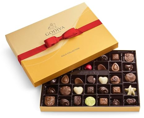 Godiva Chocolatier Anniversary Assorted Chocolate Gift Box, Creamy Milk Dark, and White Chocolates for Loved Ones, Gourmet Celebration Box of Chocolate for Gift Basket, Candy Variety Pack, 36pc