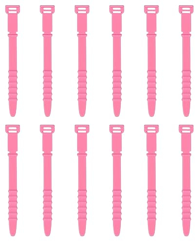 QUARKZMAN 12uds Silicona Cremallera Bridas 4.5 Reutilizables Alambre Bridas Elásticas Cable Cordón Organizador Correas para Cables Alambre USB Carga Gestión, Rosa Rosa