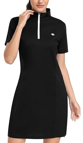 MoFiz Femme Robe Tennis Coton Polo Robe Sport Golf Robe Golf Dress avec Fermetures éclair Noir XXL