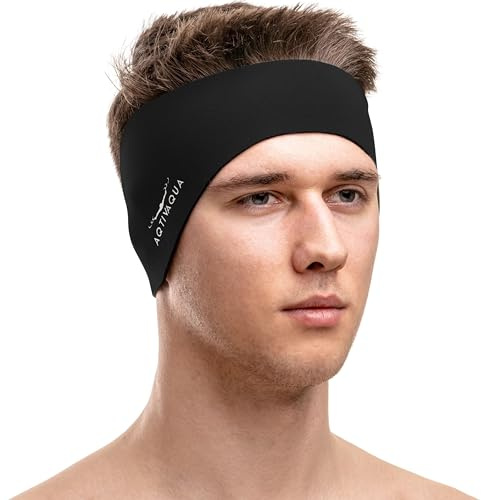 AqtivAqua Swimming Headband Swim Ear Band Protection Cover Swim Headband for Kids Adults Men Women Toddlers Ear Plugs in (Color: Black, Size: X-Large)