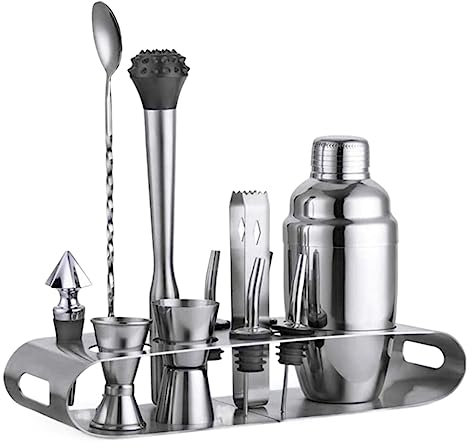 Shaker à Cocktail Kit 12 Pcs Cocktail Shaker Set en Acier Inoxydable Bar Tool Set Barman Kit avec Présentoir Cocktail Shaker Kit (Color : Blue,Silver, Size : 750ml)
