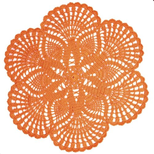 BOMHCS Napperon rond à 6 pétales fait main en dentelle au crochet 39,4 cm à 44,5 cm (1, orange)