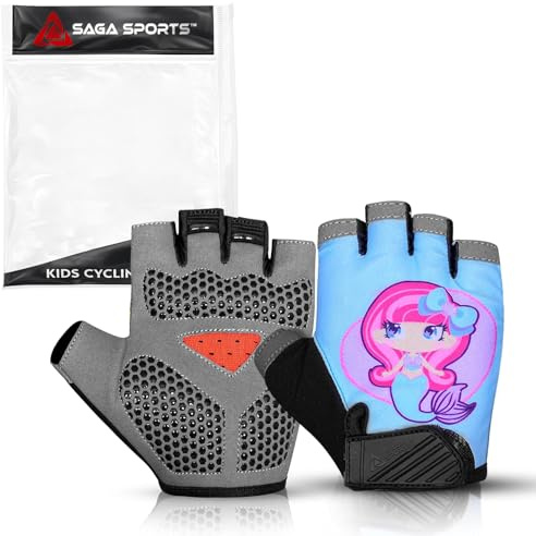SAGA SPORTS Half Finger Kids Cycling Gloves| Non-Slip, Padded, Antislip, Fingerless Kids Bike Gloves for Boys and Girls | Ideal for BMX, MTB, Gymnastics (Aqua Marine, Medium [6-8])