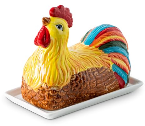 Ceramic Farmhouse Chicken Butter Dish with Lid rooster butter holder