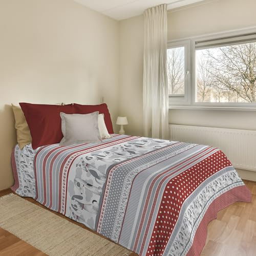 PENSIERI DELICATI Cubrecama 170 x 280 cm, Individual 100% Algodón Pique, Ideal Como Tela Decorativa, Manta Salvavidas Cama 1 Plaza, Fantasía BauBau Rojo, 100% Made in Italy