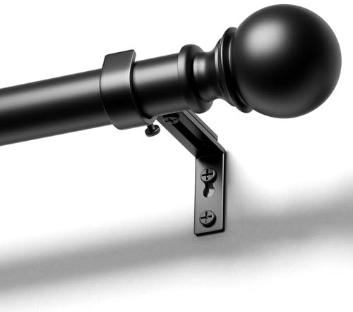 DEFYNEE Tringle à Rideaux avec Embouts Ronds, 80-218 cm Extensible, 25 mm de Diamètre, Ensemble avec Supports, pour Chambre et Salon - Noir