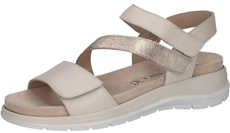 CAPRICE Sandali bassi da donna in pelle comodi, Bianco (Offwhite Comb), 37 EU