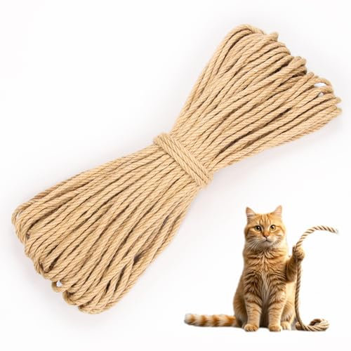 MDDK DY Cuerda Rascador para Gatos 8mm x 50m – Cuerda de Sisal Gruesa Natural para Poste Rascador y Árbol Gato.Postes rascadores para Gatos