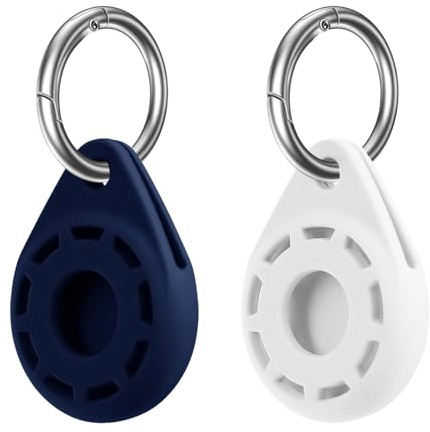 Silicone Case for Tile Sticker 2024 & AirTag 2021 with Keychain, 2 Pack Anti-Scratch Protective Cover for Tile Tracker (Navy/White)