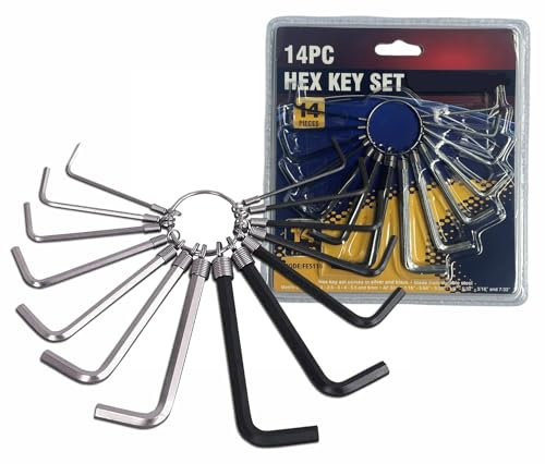 14 Piece HEX Allen Key Set with Convenient Metal Ring Metric & Imperial Sizes (1.5mm, 2mm, 2.5mm, 3mm, 4mm, 5.5mm and 6mm 1/16”, 5/64”, 3/32”, 1/8”, 5/32”, 3/16” and 7/32”) Durable & Compact (14)