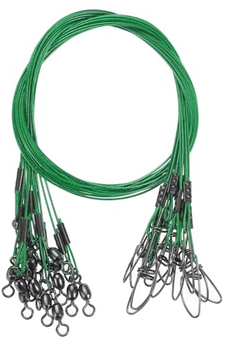 PATIKIL Fishing Wire Leader Line 125LB 21 Inch, 15Pcs Steel Heavy Saltwater Fishing Leader Line High Strength with Rolling Swivel and Snap, Green
