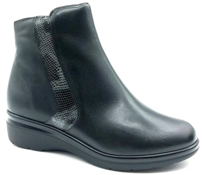 Pitillos - 10725 Botín de Mujer en Piel Napa con Detalle Serpiente, Plantilla Acolchada Extraíble, Cremallera Lateral, Cuña 4 cm, Suela Ligera Antideslizante – Negro, Hecho en España MUJER color: NEGR