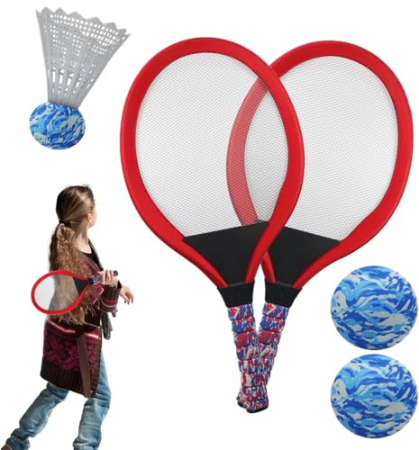 Djowyh Raqueta De Bádminton para Niños | Juguete Exterior De Raqueta Bádminton Infantil - 1 Par De Equipo Interactivo con Pelota para Principiantes Y Adolescentes | Jardín Parque Playa