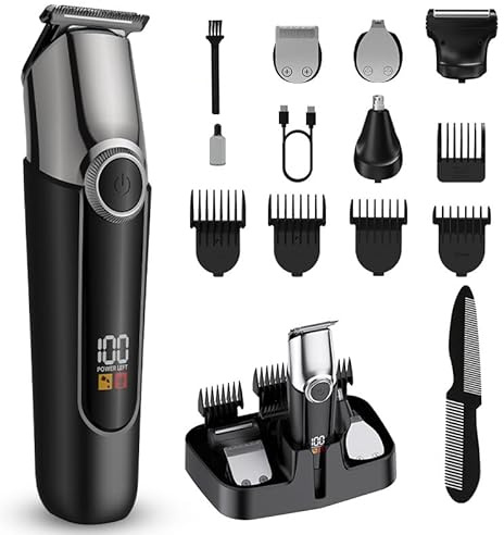 Anluomania Tagliacapelli Uomo 5 in 1, Macchinetta per Capelli, Rasoio Elettrico Barba, Tagliapeli Naso/Corpo, con Display LED, Base Organizzatore Compatta, Adatto Uomo/Famiglia/Barbiere