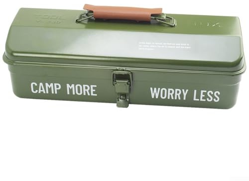 Oniissy Boîte à outils portable en métal pour le camping et l'extérieur, construction en fer durable avec poignée en cuir, double verrouillage pour un rangement sécurisé des tournevis (vert)