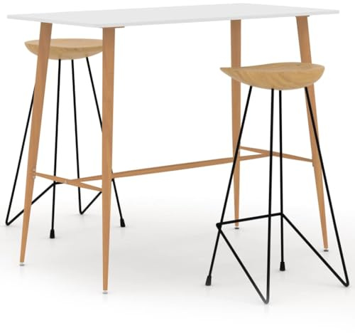 LoogCape 3 Piece White Bar Set with Bar Table and Stools in Teak and Metal, Ideal for Dining Groups, Seating, Dining Set, Space-Saving, Durable, for Social Rounds