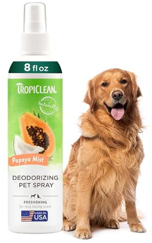 TropiClean Dog Spray Grooming Supplies - Spray antiodore e profumato per il pelo del cane - Abbatte gli odori e deodora cani e gatti - Senza parabeni - Utilizzato dai toelettatori - Papaya Mist, 236ml