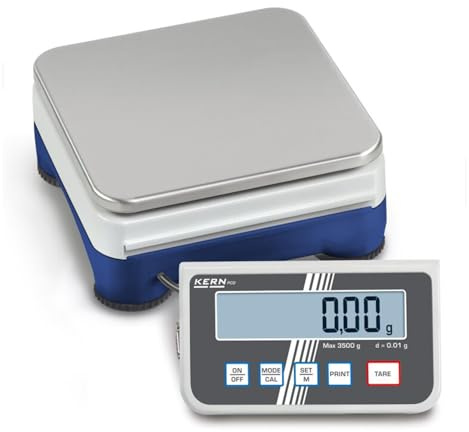 KERN Optics Hochauflösende Präzisionswaage mit Abnehmbarem Display für Maximale Flexibilität, 2500 g Wägekapazität, 0.01 g Ablesbarkeit, 165 mm Breite, 280 mm Länge, 75 mm Höhe