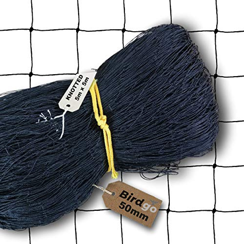 Birdgo Black 50mm 2 Anti Pigeon Netting 5m x 5m - Professional Quality Prevention Control Bird Net (UV-Stabilised, Knotted)