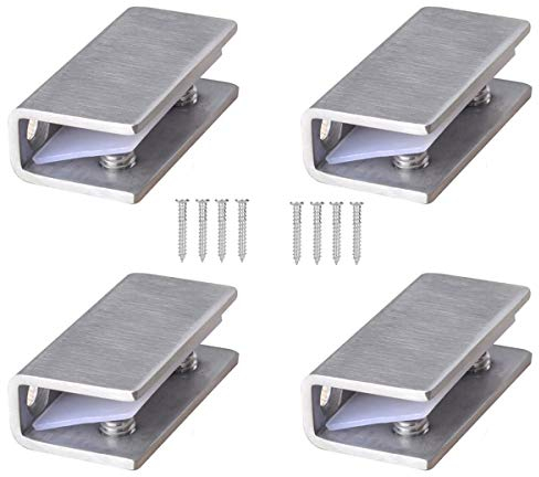 304 Edelstahl Glashalter 4 STÜCKE Klemmhalter Glasklemme für 8-12 mm Dicke Glas und Acrylglas Einstellbare Glashalterung Flache Rückseite für Balustrade Treppe Handlauf