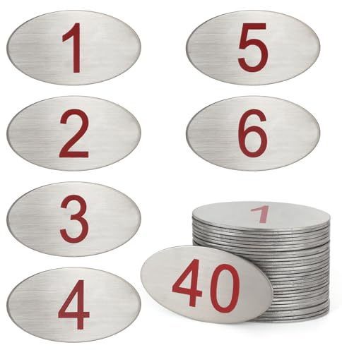 NanTun 304 Table ovale gravée en acier inoxydable, chiffres rouges (1 à 20) pubs, restaurants, clubs - 1 à 20