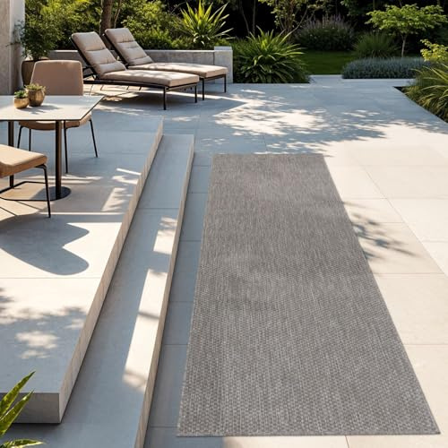 TT Home Teppich Für Outdoor Küchenteppich Balkon Terrasse Unifarbenes Design Modern, Farbe:Grau, Größe:60x100 cm