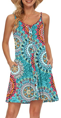 AUSELILY Femmes Robe D'été Bretelles Spaghetti Boutonné Col en V Décontracté Plage Robe De Couverture avec Poches