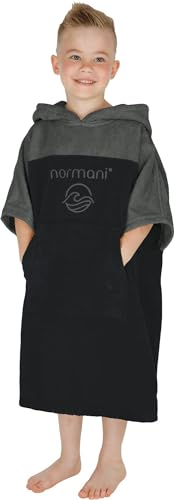 normani Kinder Badeponcho - Badehandtuch aus 100% Bio-Baumwolle - Surfer Poncho mit Kapuze für Jungen und Mädchen 0-13 Jahren Farbe Grau Größe 6-9 Jahre